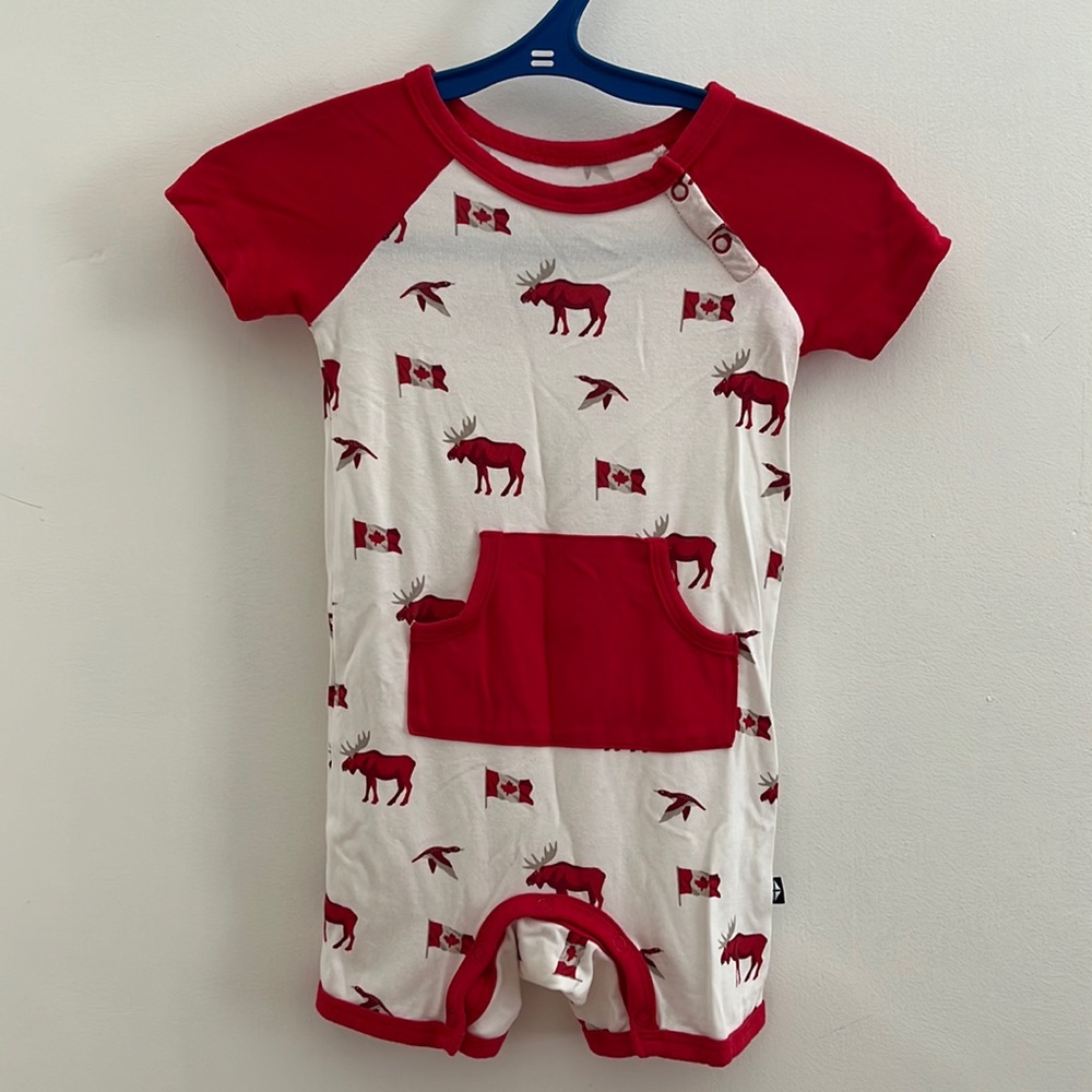 Kyte BABY Red & White Moose Print One-Piece